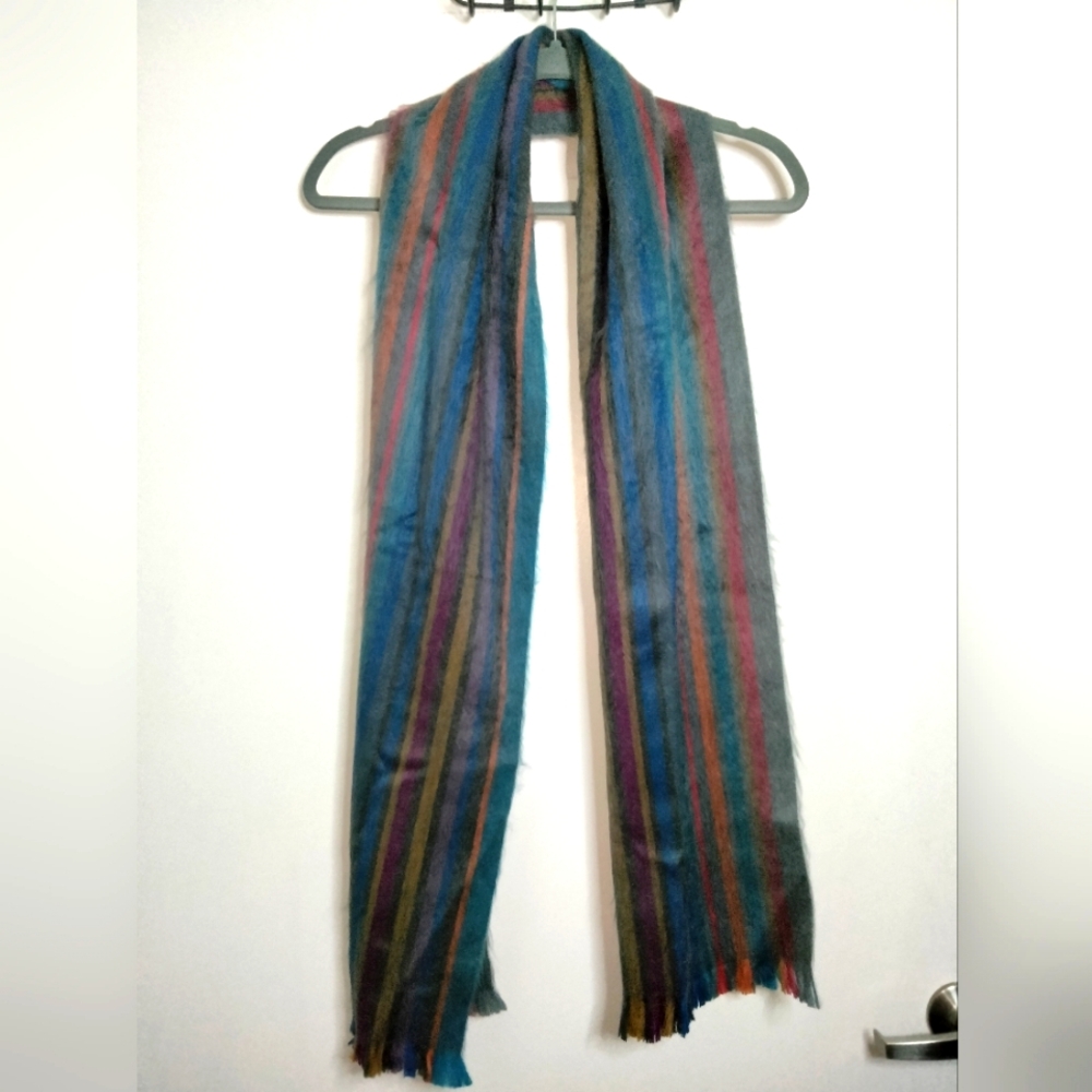 Shupaca Multicolored Striped Alpaca Blend Frayed Trim Scarf